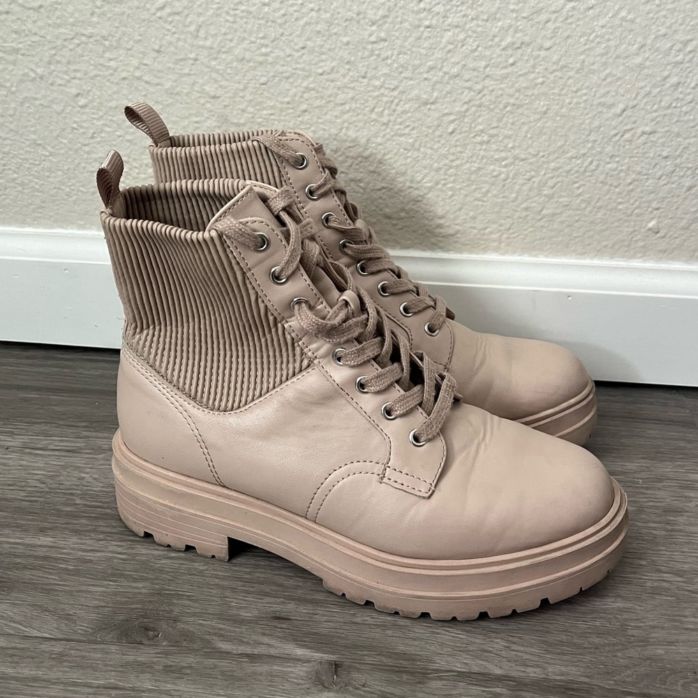 Limelight Blush Mid Top Ankle Boots Knit Top Leather Lace Up Women’s 7.5